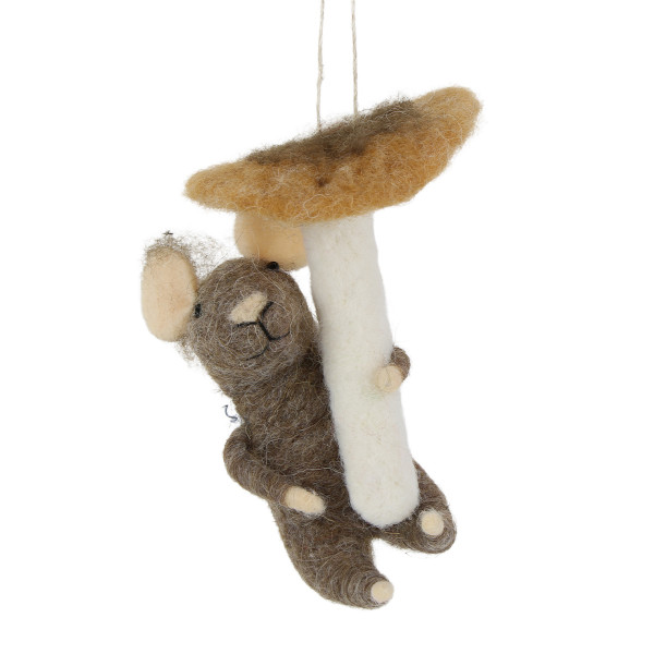 Deko Maus, Mäuschen aus Filz mit Pilz, Filzmaus, 10cm, Hänger