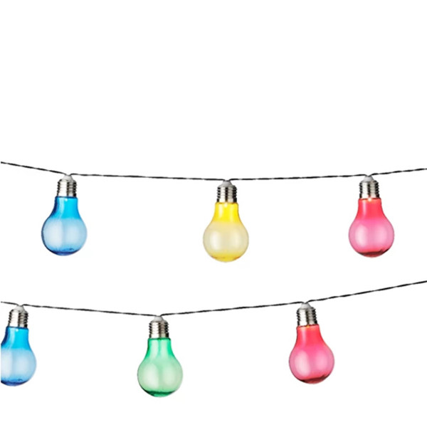 Deko LED Lichterkette Partybeleuchtung, Glühbirnen bunt, Solarbetrieb, 450cm