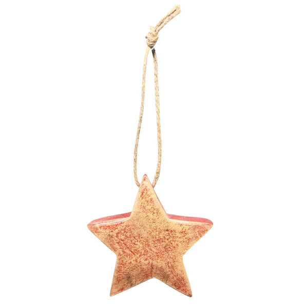 Deko Stern Lack rot-gold, Holzstern Weihnachten, 8x8cm, Hänger