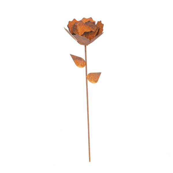 Deko Rost Stecker, Rose mit Blätter, gerader Stil, 45cm, Gerrys Garden