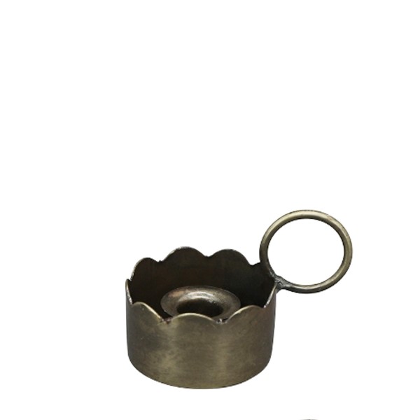 Kerzenhalter antik-gold rund mit Henkel 8x4cm Metall