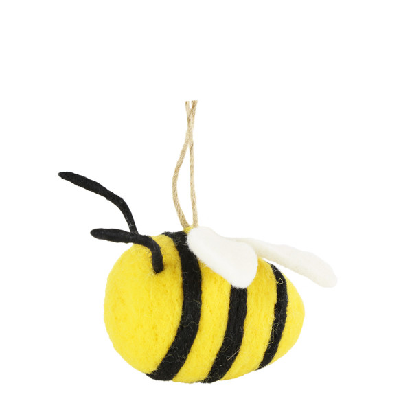 Deko Biene aus Filz zum Hängen, Filzbiene gelb-schwarz, 5x4cm