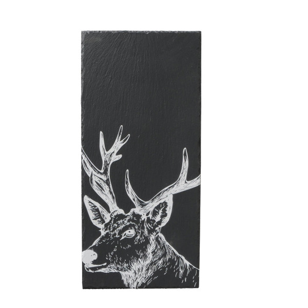 Servierbrett Hirsch Moritz, Schieferplatte mit Hirschmotiv, 48x22cm, Boltze Home Collection