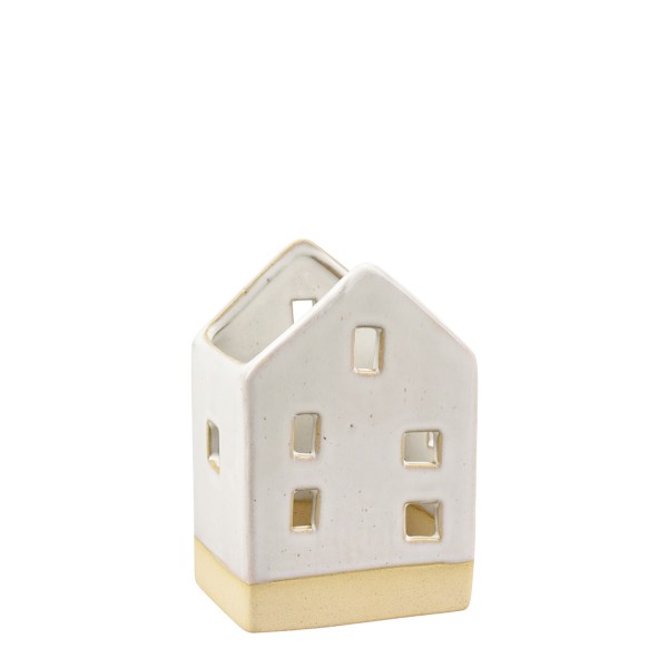 Windlicht Haus 13cm cremeweiß Keramik