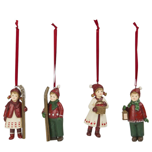 Deko Winterkinder, Junge oder Mädchen mit Ski, Laterne oder Obstkorb, 9cm, Hänger