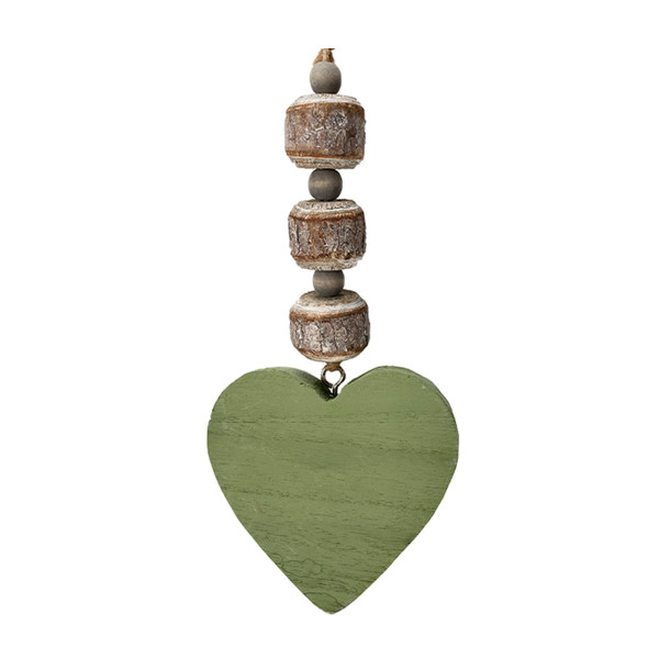 Deko Herz mit 3 Birkenholz Kugeln, Holzherz grün, 25cm, Hänger
