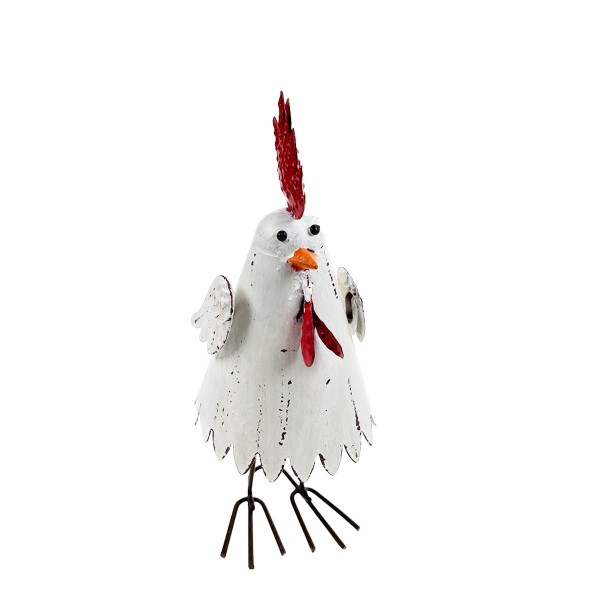 Deko Hahn, weiß-rot, 21cm, Metall