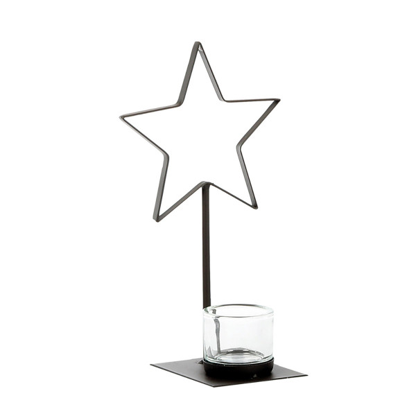 Metall Windlicht, Stern mit Teelichtglas, 30cm, WMG Grünberger