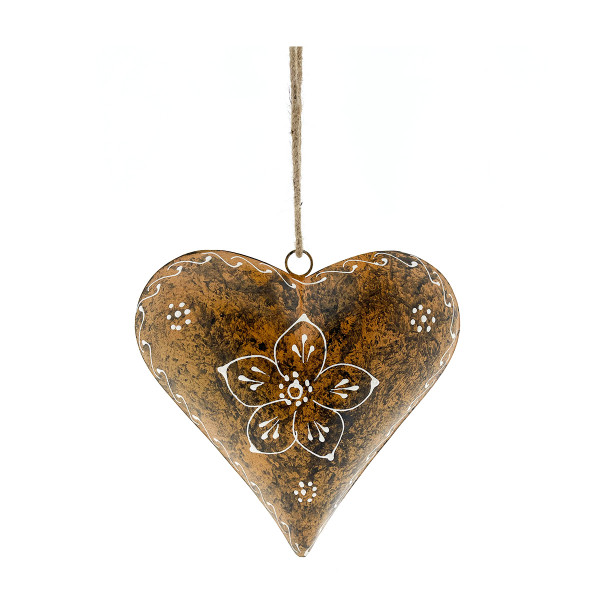Metall Herz, braun/ gelb, 20cm, Hänger