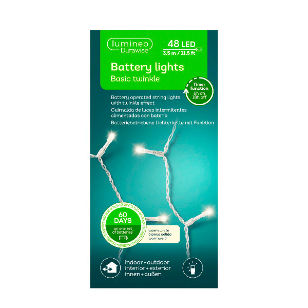 Micro LED Lichterkette, warmes weiß, 48 LED, 350cm, Batteriebetrieb, Lumineo