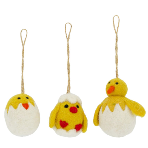 Deko Filzküken im Ei, Filzküken gelb-weiß, Set/3, 7cm, DIJK Natural Collections