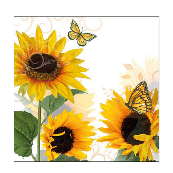 Ambiente Papierservietten Sonnenblumen und Schmetterling, Sunny Butterfly, 33x33cm