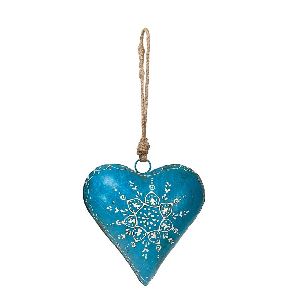 Metall Herz, azurblau, 16cm