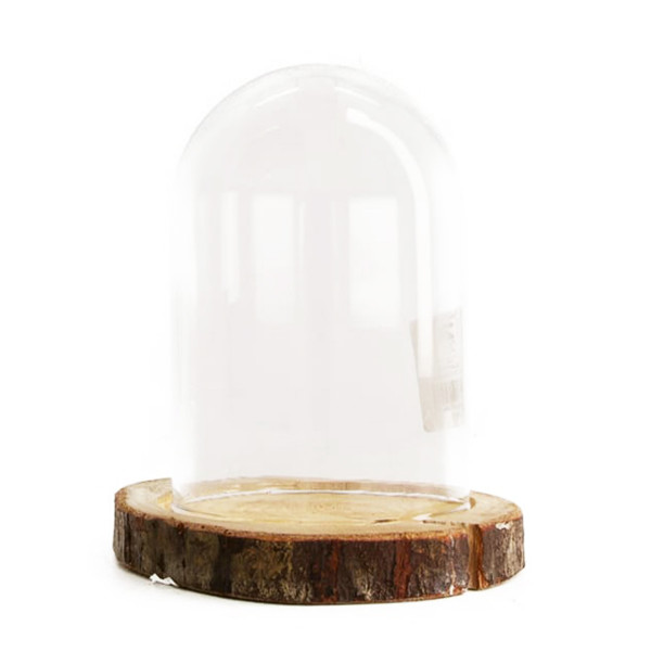 Deko Glasglocke mit Boden, Glocke auf Naturholzscheibe, 13x17cm, DIJK Natural Collections