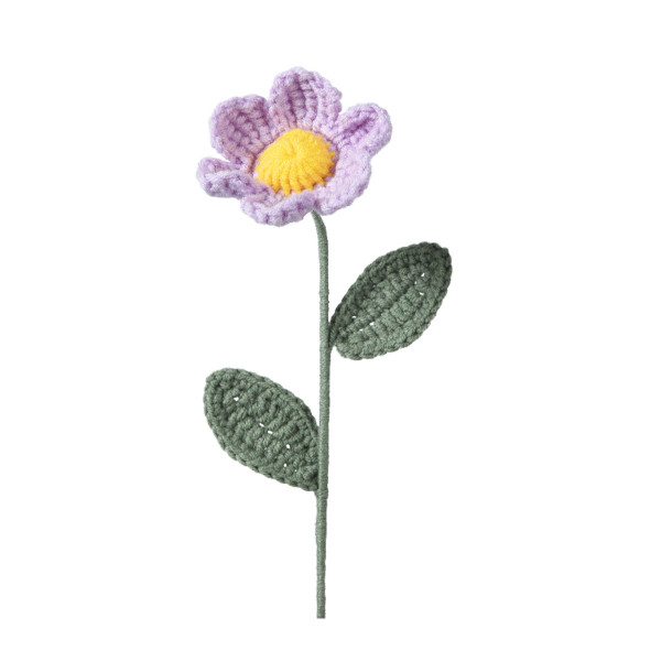 Deko Blume gehäckelt, Wollblume am Stil, lila-gelb, 30cm