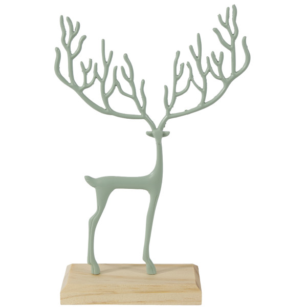 Deko Hirsch mintgrün, schlanker Hirsch auf Holzplatte, 22cm