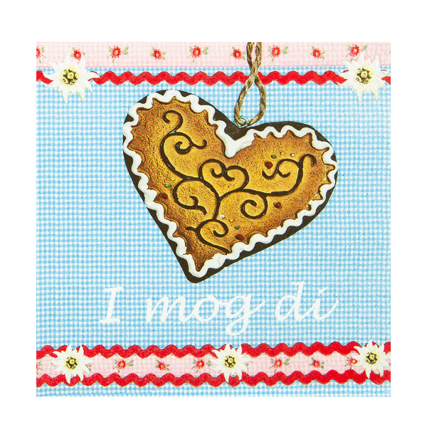 Home Fashion Papierservietten I mog di, Lebkuchenherz und Edelweiß, 33x33cm
