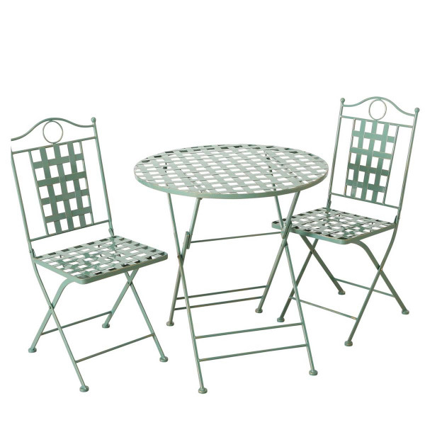 Sitzgruppe Landhaus Patio, grün, 2 Stühle, 1 Tisch, Metall, Boltze Home Collections