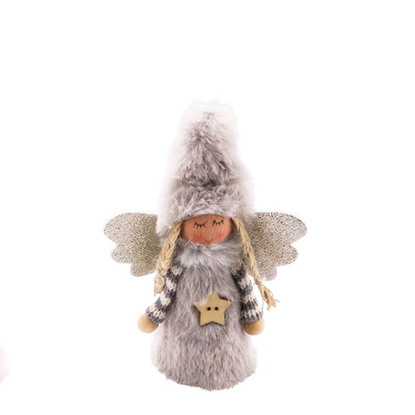 Deko Plüschengel, Engel mit grauer Mütze, 14cm