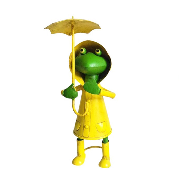 Deko Frosch Heini, Metallfrosch mit Regenmantel und Regenschirm, 33cm