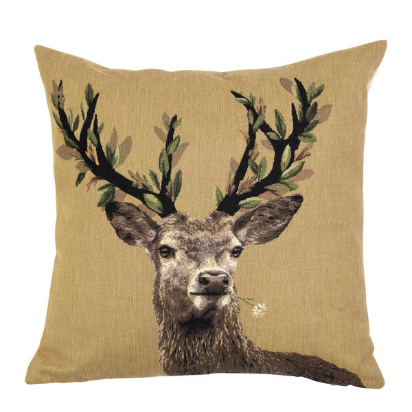 Gobelin Kissen Hirsch, Hirsch mit weißer Blume und Blättergeweih, 45x45cm, Mars &amp; More
