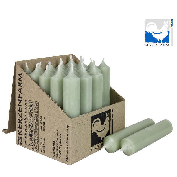 Stabkerze salbeigrün rustikal, Wachskerze, 100x22mm, Kerzenfarm Hahn