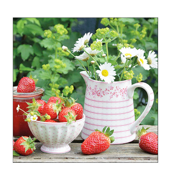 Ambiente Papierservietten Erdbeeren und Margaritenstrauß, Sweet Strawberries, 33x33cm