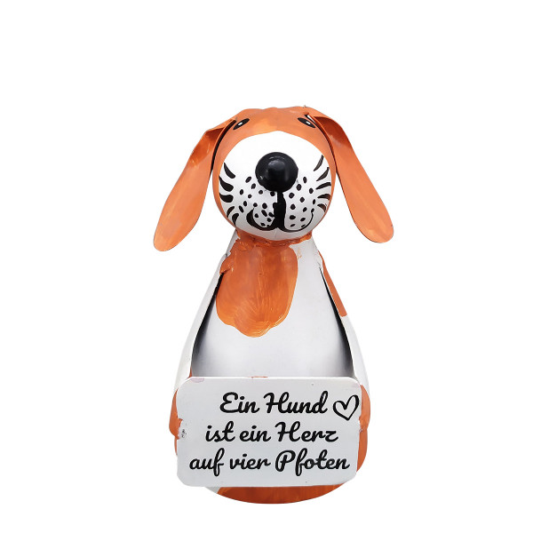 Zaunhocker Hund, Metallhund used look mit Schild: Ein Hund ist ein Herz..., 13cm