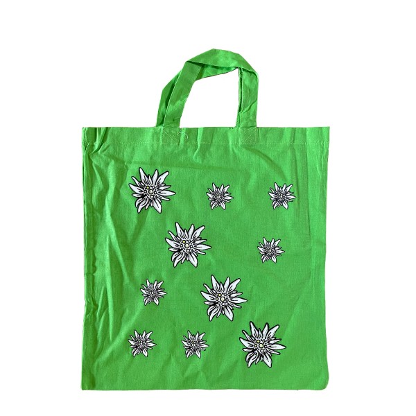 Baumwolltasche mit Edelweiß, grün, 38x42cm