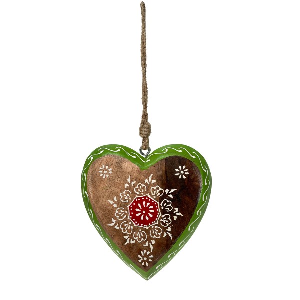 Holz Herz mit grünem Rand, 15cm, Hänger