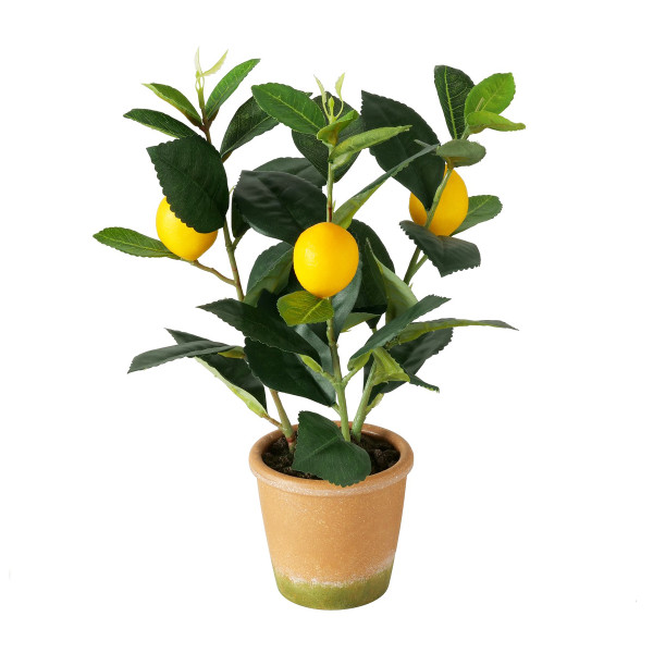 Kunstpflanze Zitrone getopft, Zitronenbäumchen im Topf, 32cm, Boltze Home Collections