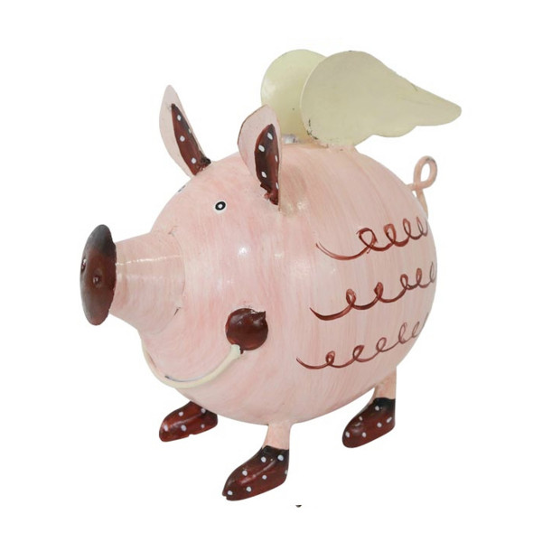 Sparschwein mit Flügel, Metallschwein rosa mit Flügel, 20x18cm