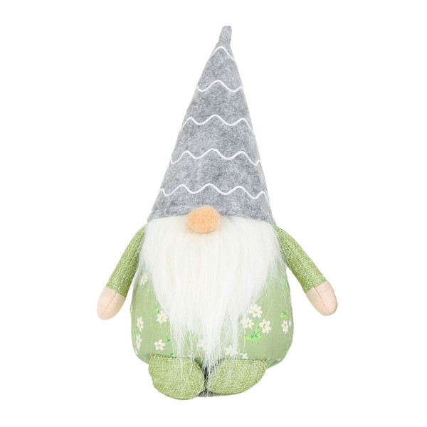 Deko Wichtel, Gartenwichtel mit Wellenhut grau und Blumenkörper, 24cm