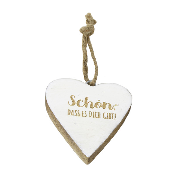 Deko Herz Schön, dass es dich gibt, Holzherz Emaille weiß, 8cm, Hänger