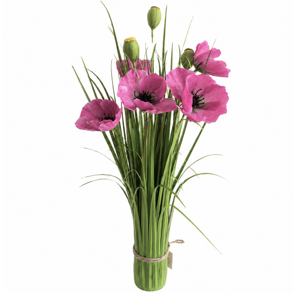 Kunstpflanze Sommerstrauß, grünes Gras mit pinken Blumen, 60cm