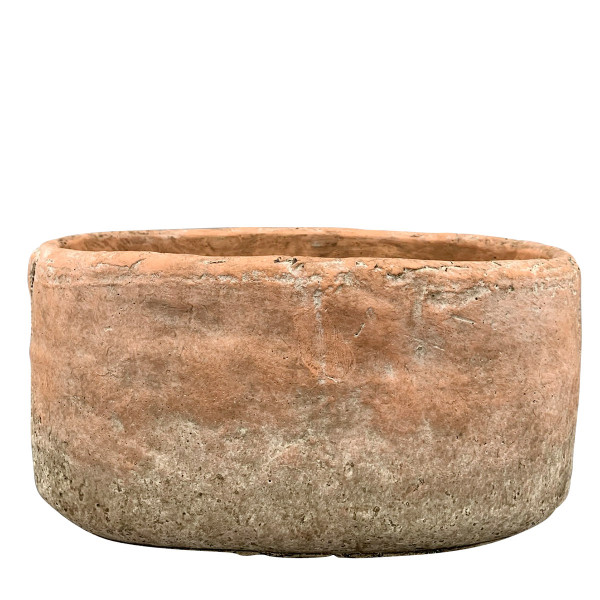 Tonschale Moola oval Shabby Chic, Zementtopf rötlich-braun, 24x15cm