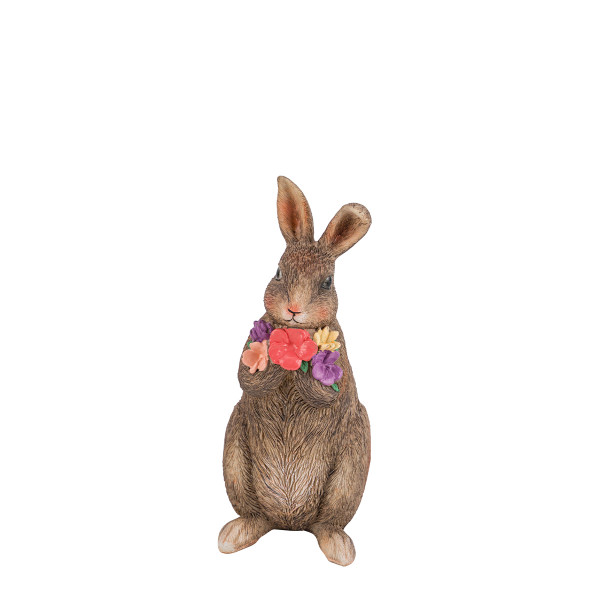 Deko Hase, Osterhase mit Blumen im Arm, 12cm, Polyresin