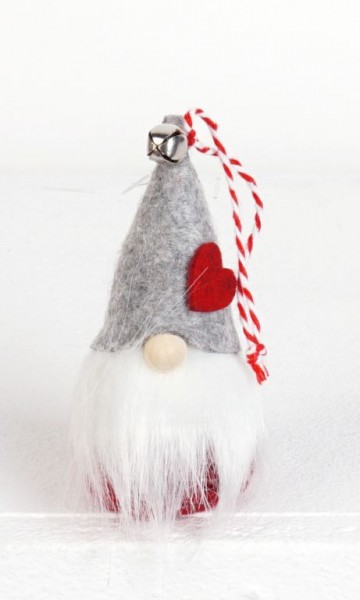 Wichtel "Daniel", 9cm, graue Filzmütze, zum Hängen