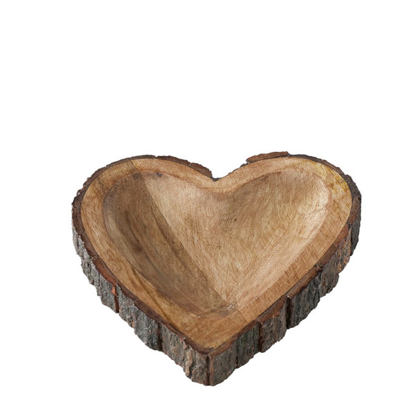 Holzschale Widdo Herzform, Naturholzschale mit Rinde, 16x16cm, Boltze Home Collections