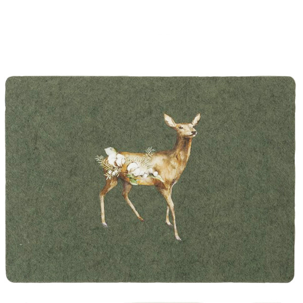 Filz Tischset Hirsch Luca, Bambi mit Blumen, 45x35cm, Boltze Home Collections