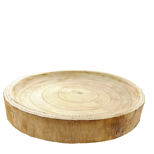 Teller Naturholz, Tablett aus Holz mit kleiner Vertiefung, rund unregelmäßig, Ø35cm