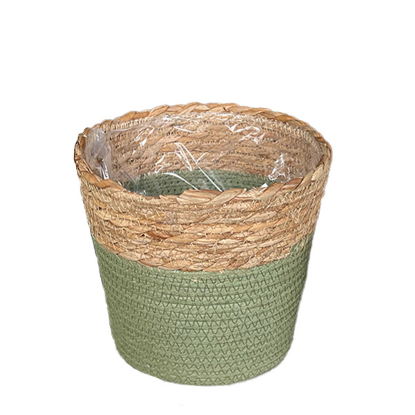 Pflanzkorb Seegras Natur, Übertopf gekordelt grün-natur, 18cm, Naturkorb