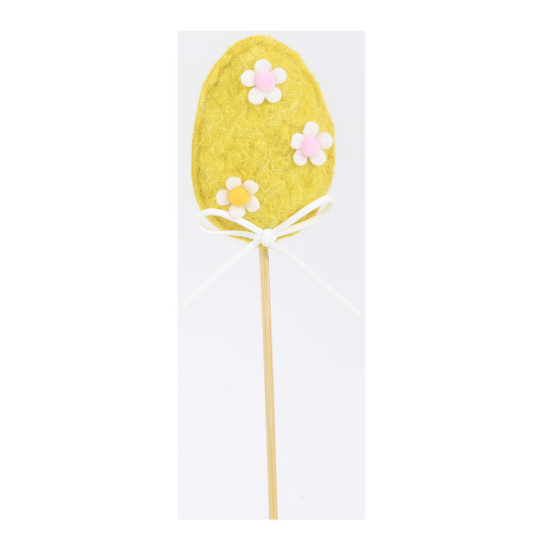 Deko Stecker Osterei gelb, Filzei mit Blumen, Osterstecker, 34cm
