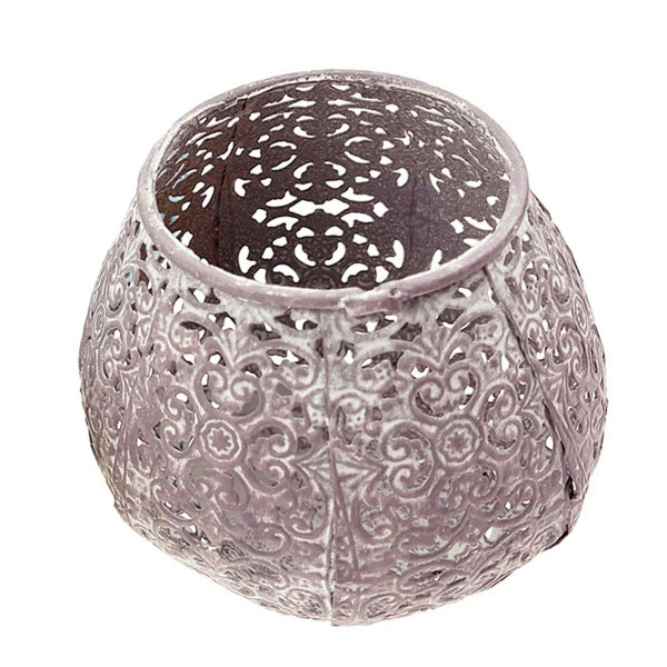 Deko Windlicht Ornament, Kerzenhalter flieder, shabby chic, 10x8cm, Metall