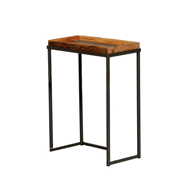Beistelltisch Talara, rustikaler Tablettisch, Konsole, Eisengestell mit Altholztablett, 45cm, WMG Gr