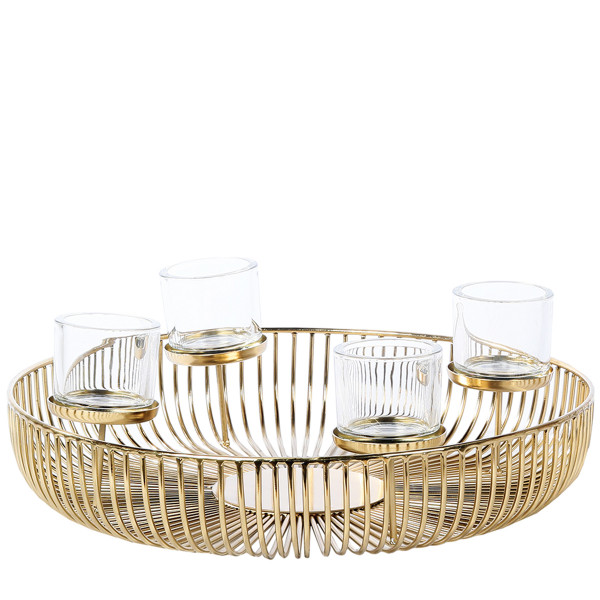 Adventsschale Pino, großer goldener Schalenleuchter 4-flamig, Ø50cm, WMG Grünberger