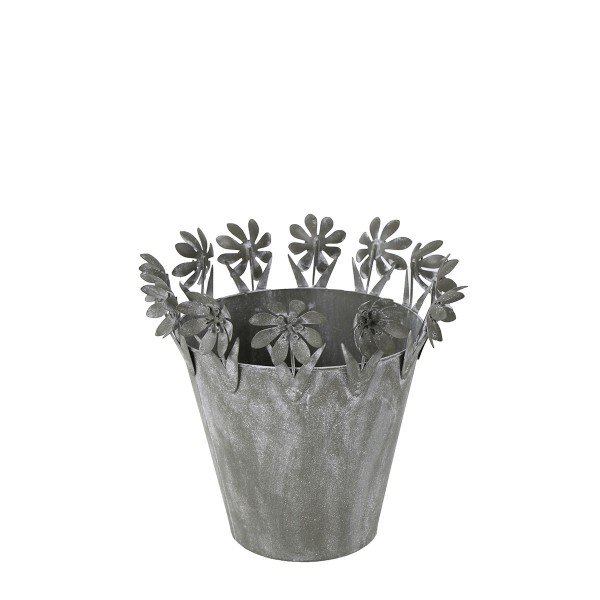 Übertopf mit Blumenrand 20x19cm grau Zink