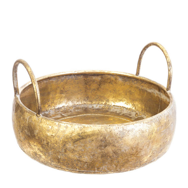 Deko Metallschale gold Antik, Schale mit Griff, gold antik, used look, rund, bauchig, Ø30cm