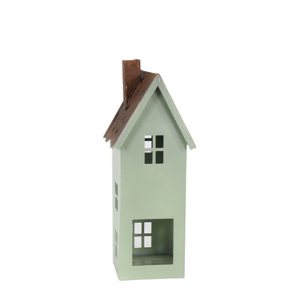 Deko Windlicht Haus, Metallhaus rost-grün, 22cm, Metall