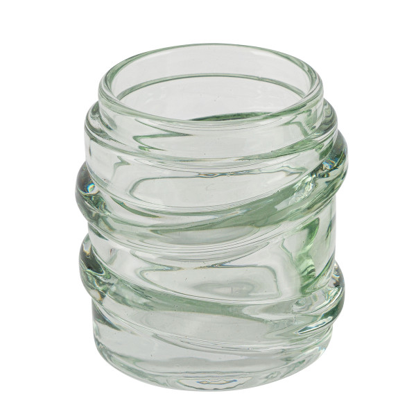 Deko Teelichtglas Wellenform, Windlicht aus Glas hellgrün, 9x9cm